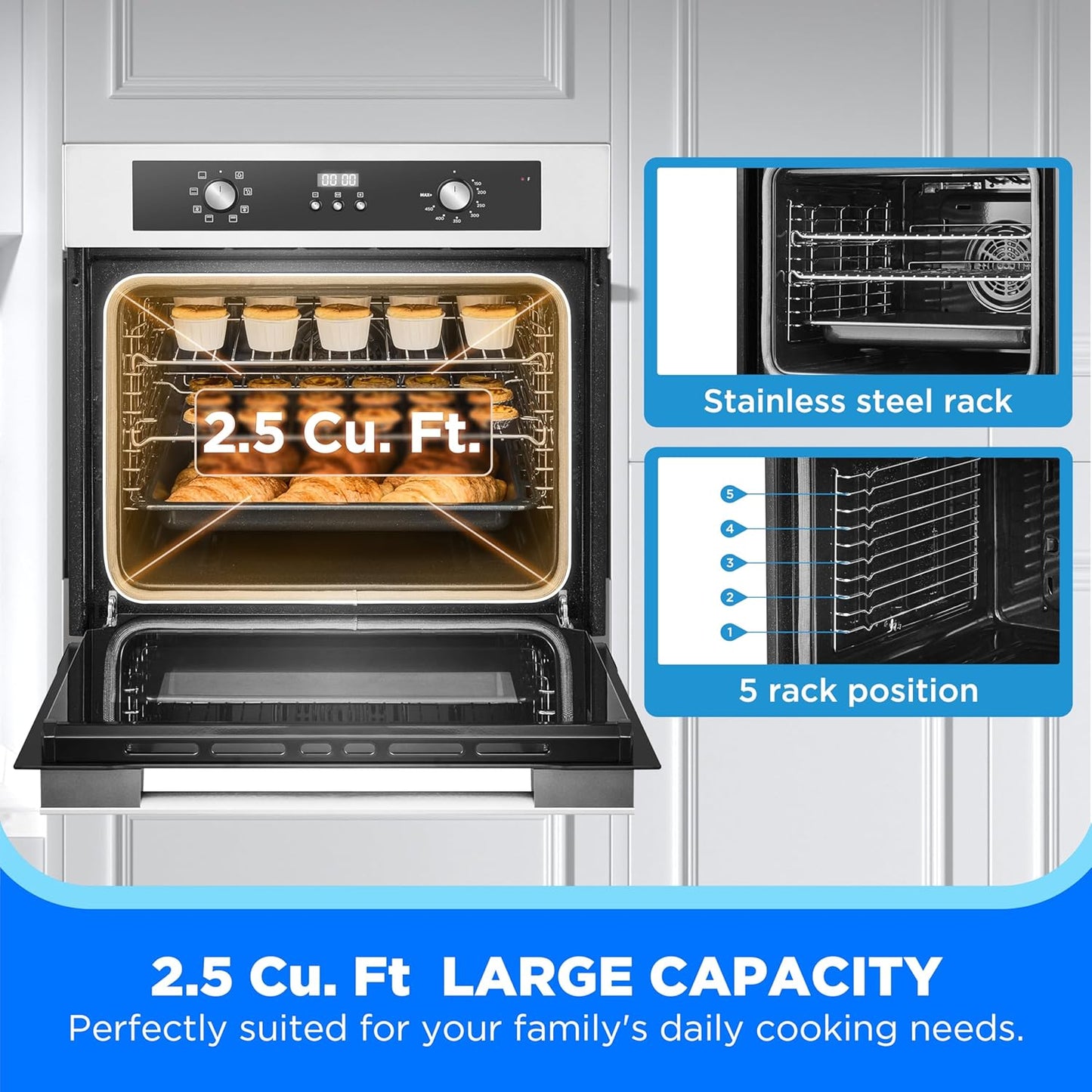 Midea MEW24S2AST Single Built-in Oven, 2.5 cu.ft Wall, Silver