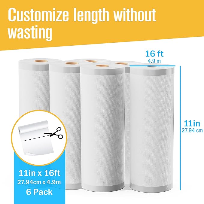 Houseables Vacuum Sealer Bags, Vacuum Sealer Rolls, Food Saver Bags Rolls, 11 Inch, Vac Seal, Sous Vide, Food Storage, Freezer, Sealing, Machine, Cooking, Air Sealable, BPA Free, Heavy Duty 11x16, 6PK