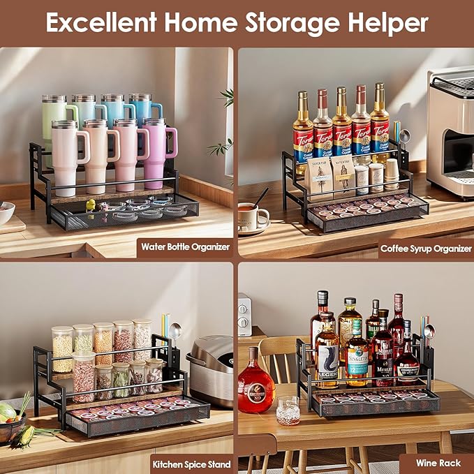 Water Bottle Organizer for Full Stanley 40 oz Tumbler with Handle, 2 Tier Tumbler Organizer for 8 Cups, Kitchen Pantry Organizers and Storage for Owala Stanley Cup Accessories, Brown
