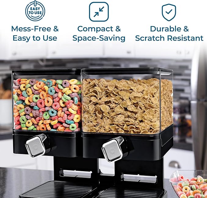 Honey-Can-Do Zevro Compact Dry Food Dispenser, Dual Control, Black/Chrome (Pack of 4)