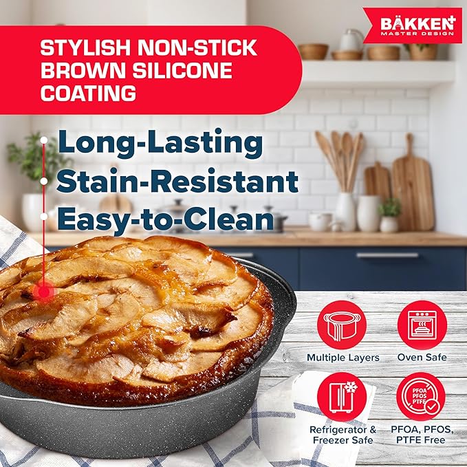 BAKKEN 6-Piece Kitchen Baking Pan Set - Commercial Grade Carbon Steel Bakeware, With Nonstick Coating, Stackable and Space-saving Design, PFOA, PFOS, PTFE Free, Oven Safe (Up To 450°F), Gray Marble