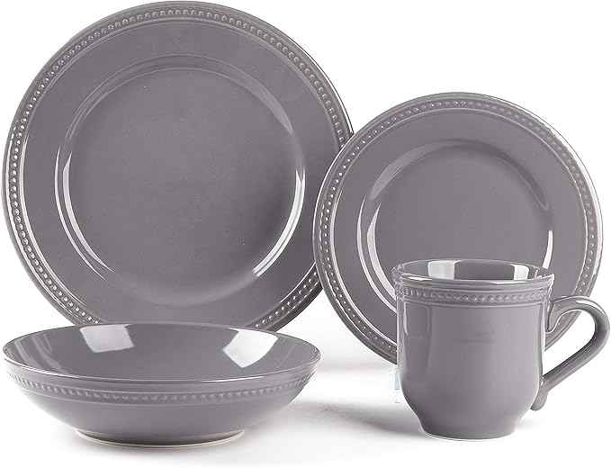 Pearl Dots Stoneware Dinnerware (16pc Set, Grey)