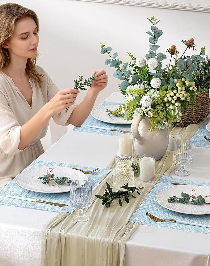 Leetaltree Soft Sky Blue Woven Placemats Set of 6 - Heat Resistant Non-Slip Place mats for Dining Table, Washable Durable PVC Vinyl Woven Table Mats(Sky Blue, 6)