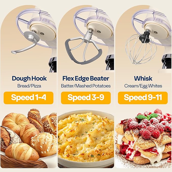 VIVOHOME Stand Mixer with Fermentation, One-Touch Presets Electric Dough Mixer with 6 Qt Bowl, Kitchen Standing Mixer for Baking, Cake with Flex Edge Beater, Bread Hook, Whisk, White