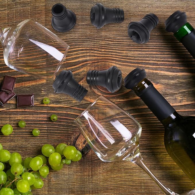 Honoson 60 Pieces Wine Stopper Silicone Resealable Pump Vacuum Saver Practical for Kitchen Supplies Bottle Tools (Black)