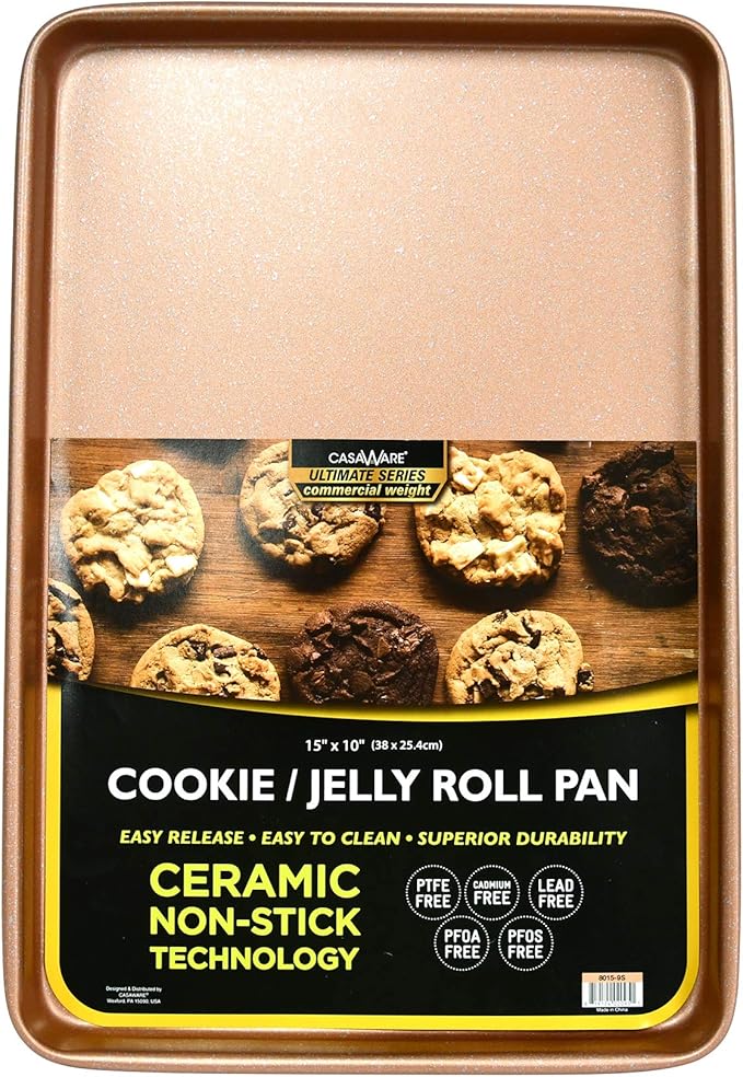 casaWare 2pc Ultimate Commercial Weight 15 x 10 x 1-Inch Cookie Sheet Set (Rose Gold Granite)