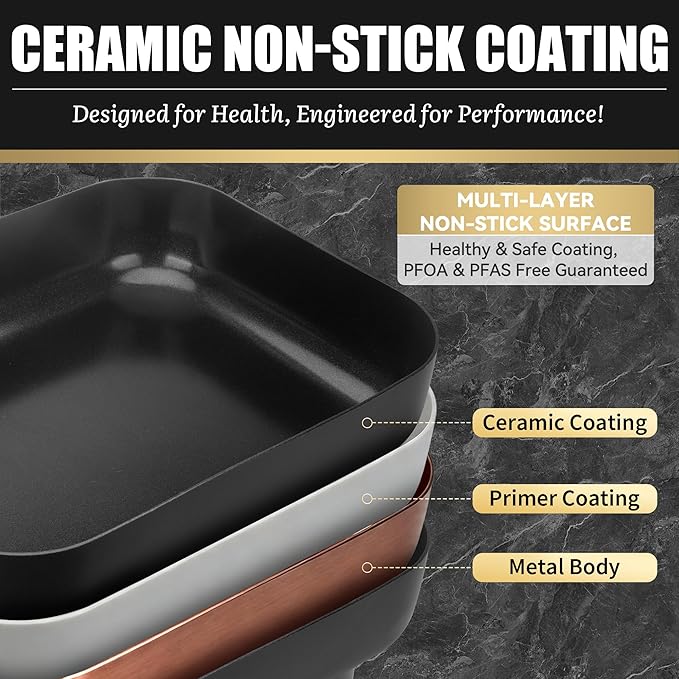 FineMade Family Size Electric Skillet with Lid, XL Electric Skillet, Deep Skillet, Temperature Control, Square 15 x 11.5 Inch Ceramic Nonstick Interior, Graphite