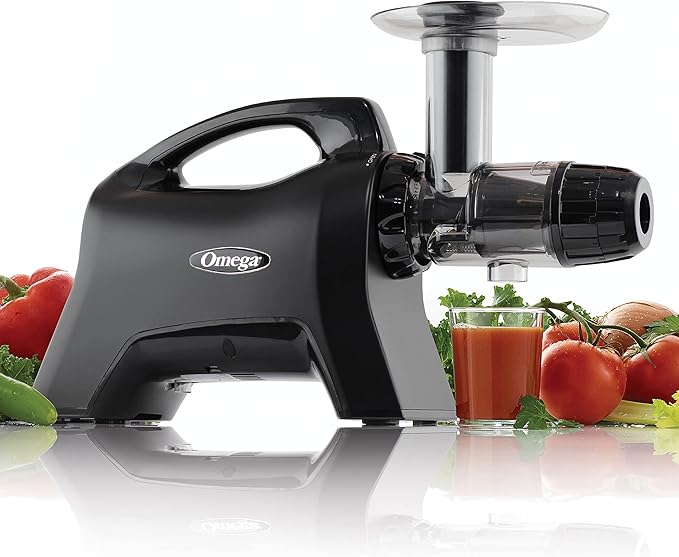 Omega Cold Press Juicer Machine, Vegetable and Fruit Juice Extractor and Nutrition System Makes Nut Milks Baby Food and Sorbets, Triple-Stage 80-RPM Slow Masticating Juicer, 200-Watts, Black