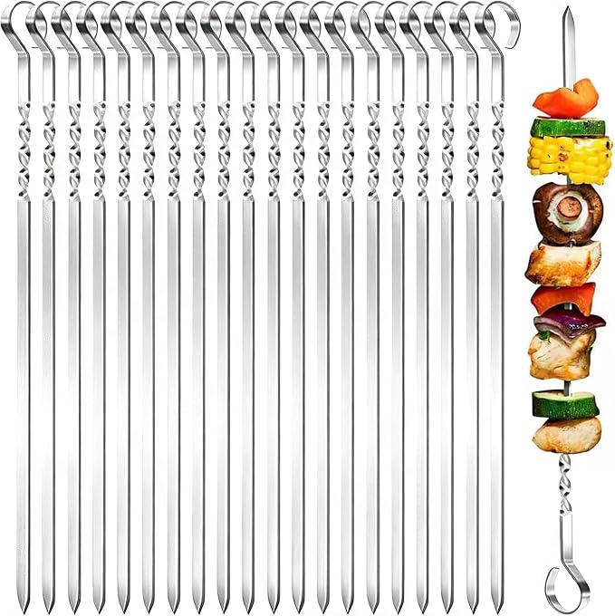 15.2" Kabob Skewers for Grilling, 40 Pack Metal BBQ Skewers - Reusable for Meat, Vegetable, Seafood & More