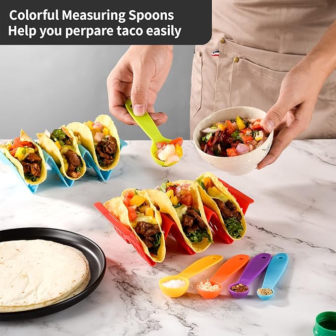 24PCS Colorful Disposable Taco Holders for Party, Plastic Bulk Taco Stand, Large Taco Tray Plates, Taco Tuesday Lazy Susan Taco Bar, Fiesta Taco Plate Server for Party, Dishwasher Microwave Safe