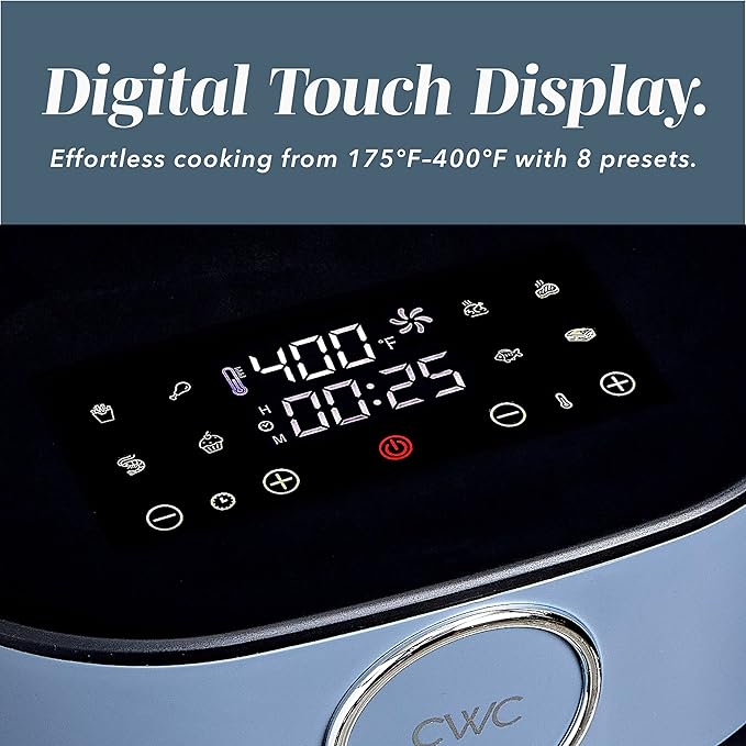 COOK WITH COLOR 1400W 5.5Qt Digital Kitchen Air Fryer with Glass Basket, 8 Presets Healthy Cooking Options, Bake, Fry, Reheat, 60-Min Timer, Adjustable Temperature Control 175°F–400°F, Slate Blue