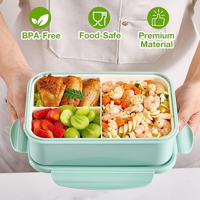 Mfacoy 3 Pack Bento Boxes for Adults/Kids, 1100 ML Bento Lunch Box With Spoon & Fork, Lunch Box Containers, Bento Box for Dining Out, Work, Picnic, BPA-Free, Microwave & Dishwasher Safe