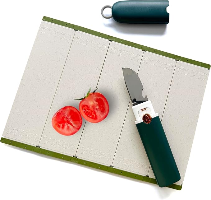 5-in-1 Small Cutting Board Set，Multifunctional Travel Stainless Steel Fruit Knife with cover，Outdoor Portable Peeling Fruit Potato Peeler for Travel, Camping, Kitchen (grey)