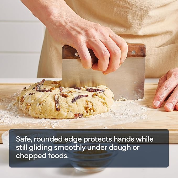 Misen Stainless Steel Bench Scraper - Versatile Food Scraper with Walnut Handle - Ideal for Kitchen, Pastry & Dough - Durable Cutting Board Scraper Tool - Effortless Transfer into Pots & Pans -Walnut