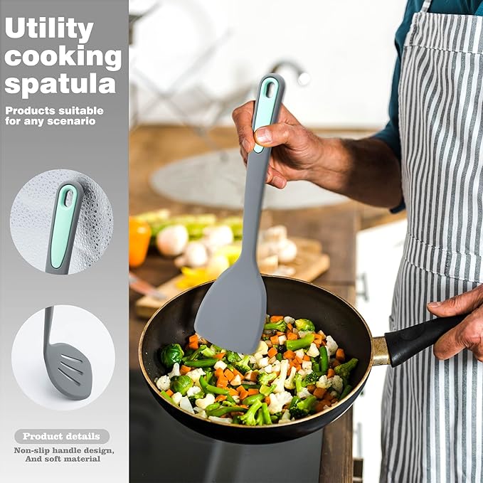 To encounter 5 Pieces Silicone Spatula Set, Non-Stick Silicone Turner Spatulas, Heat Resistance Cooking Utensils, Flip Turner for Fish, Egg, Pancake,Dishwasher Safe, Light Grey