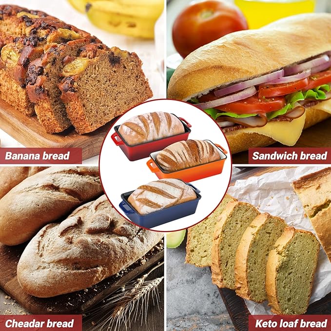 Northriver Casting 2 in 1 Enameled Cast Iron Bread Pan with Lid, Perfect Bread Oven, Loaf Pans for Baking Homemade Sourdough Bread 9x5, 2 Piece set, Navy Blue