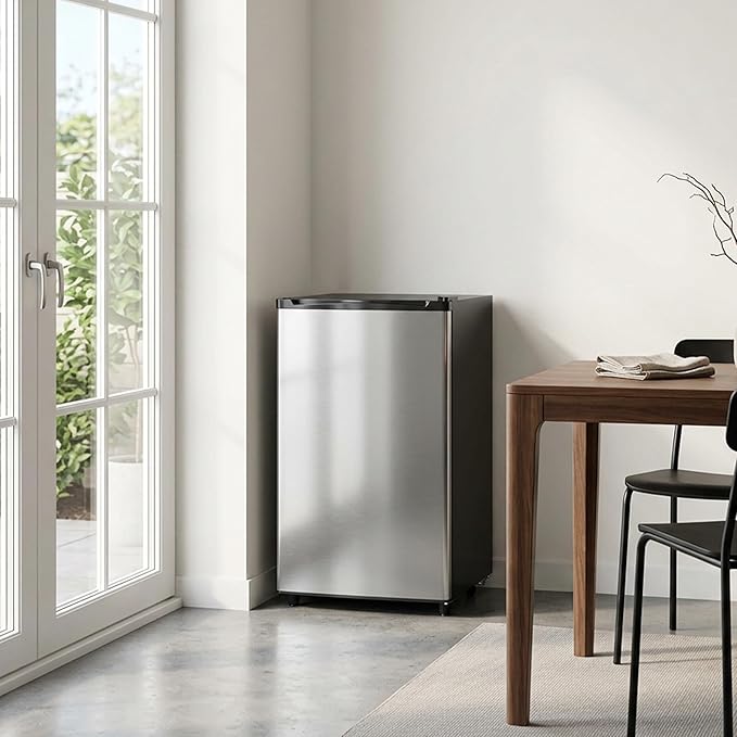 3.2 Cu.Ft Mini Fridge with Freezer, 1 Door Small Refrigerator with Adjustable Thermostat Energy-efficient Low Noise, Compact Fridge for Bedroom, Office, Dorm, Silver
