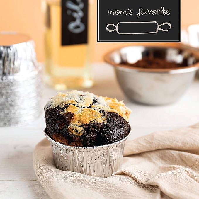 PLASTICPRO 3.5'' Inch Round Ramekins Muffin Cups Tin Foil Cupcake Pans Disposable Aluminum, Freezer & Oven Safe Pack of 50
