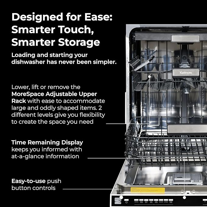 Kenmore 22-14632 24" Built-In Dishwasher - UltraWash Plus, SmartWash, Accela Wash, Sanitize Rinse, TurboDry, and Removable Third Rack - 15 Place Settings - 49 DBA - ENERGY STAR Certified - 24" - White