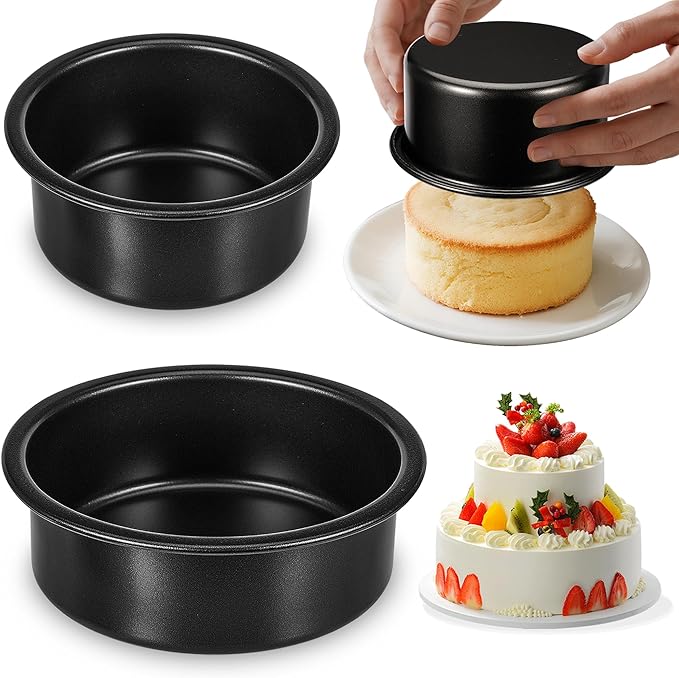 AWTBDP 4-Inch & 6-Inch Cake Pan Set, Set of 2, Round Baking Pan, Carbon Steel Birthday Wedding Metal Layer Cake Pans, Non Toxic Coating, Straight Side, Easy Clean Easy Release, 2 Inch Deep