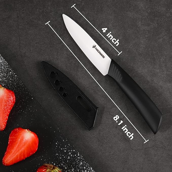 Paring Knife, Classic 4 inch Ceramic Paring Knife with Sheath Cover, Fruit and Vegetable knife,Longer Sharp Rust Proof Stain Resistant