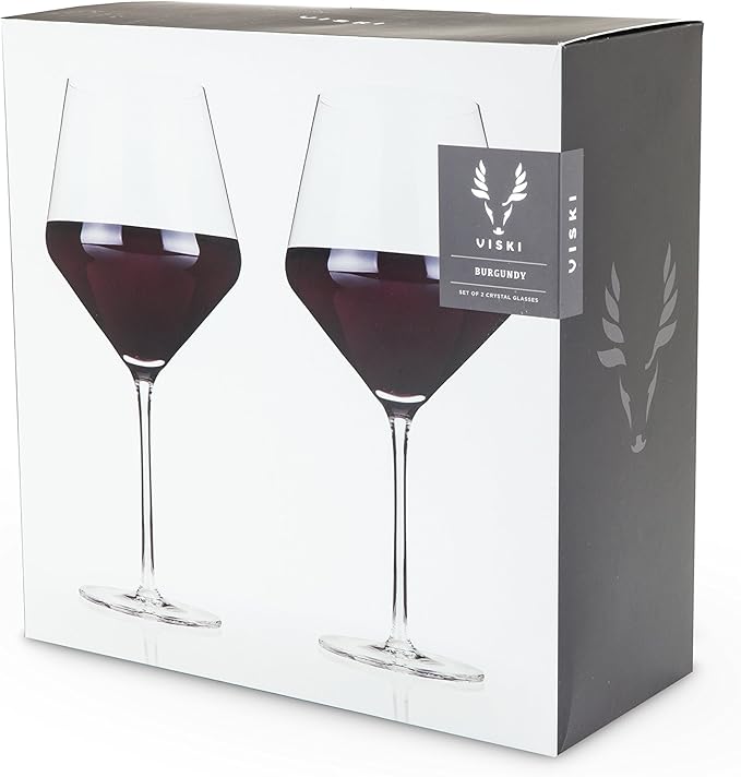 Viski Raye Angled Burgundy Wine Glasses, Crystal Clear Red Wine Glasses for Wedding, Anniversary, Birthday Gifts for Women and Men, Home Bar, Elegant Glassware, 21 oz, Set of 2