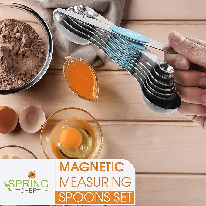 Spring Chef Ice Cream Scoop and Magnetic Measuring Spoons Set Bundle - Aqua Sky