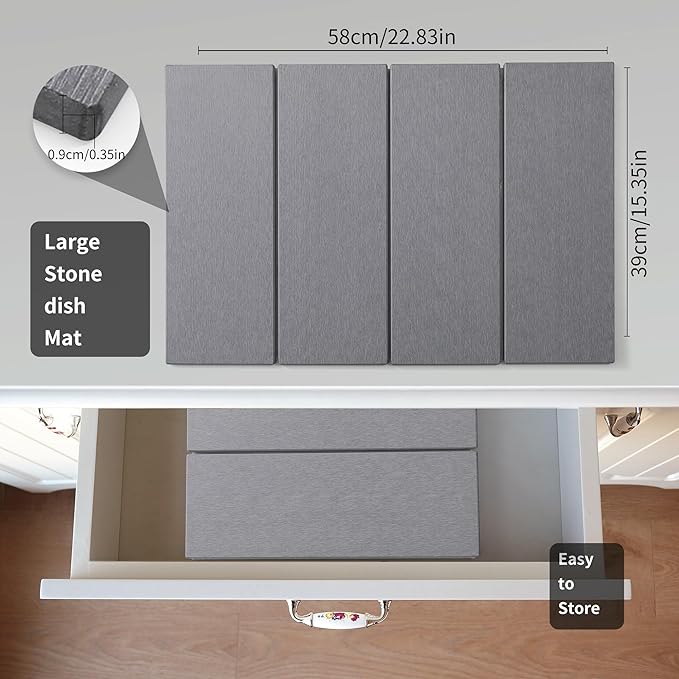 Stone Drying Mat Foldable for Kitchen Counter, Dirt-Resistant Quick Drying Fast Absorbent Non-Slip Diatomite Mat, Natural Diatomaceous Earth Dish Drying Pad for Dish Rack