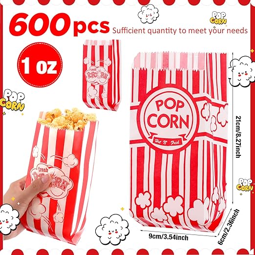 602 Popcorn Machine Supplies Set Sifting Speed Stainless Steel Popcorn Scoop Salt Shaker 600 Pcs 2 Styles 1 oz Bags Seasoning Dredge with Handle for Home Kitchen Theater Movie Tool