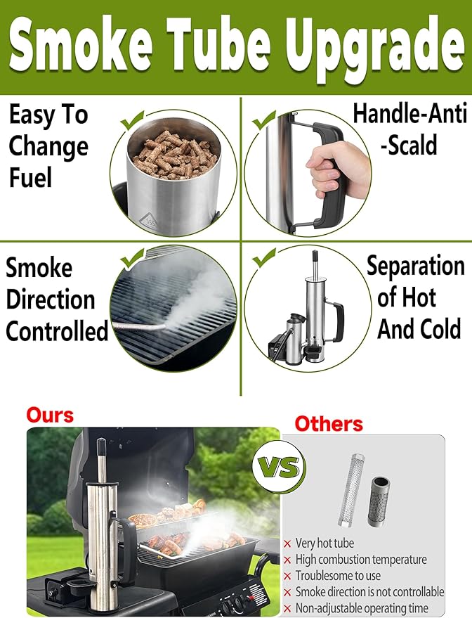 Advanced Smoke Tube for Pellet Smoker, Latest Upgrade Cold Smoker Generator for Gas Grilling, Portable Cordless Electric, Hot or Cold Smoking: Fit Any Grill or Smoke, Perfect Gifts for Men, Fathers
