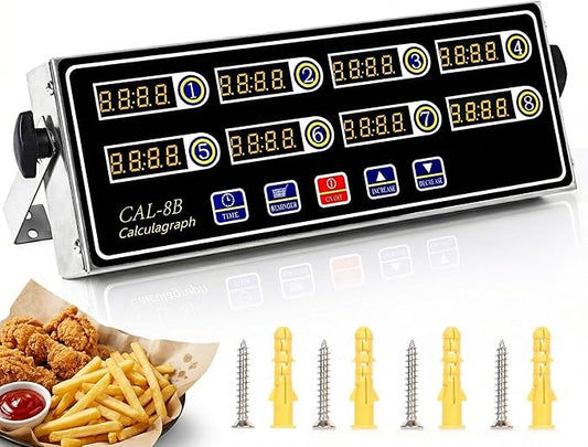 8-Channel Kitchen Timers for Cooking, Commercial Digital Timer with Independent Countdown Timers, Adjustable Volume, Stainless Steel Cooking Timer for Food Fryer, Restaurants, Baking