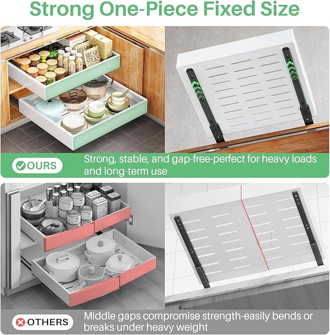 2Pack Pull out Cabinet Organizer, 21"Deep, 20"Wide Full-extension Heavy Duty Slide out Drawers Fixed with Adhesive Nano, Roll Out Shelves Sliding Cabinet for Kitchen,Bathroom,Pantry,Under Sink(White)