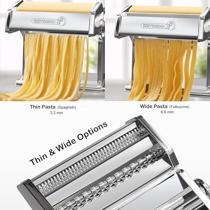 Pasta Maker Machine Set Noodle Machine with 2-in-1 Roller & Cutter, Pasta Drying Rack, 9 Adjustable Thickness Settings, Gifts for Her– Make Spaghetti, Fettuccine, Lasagna & More