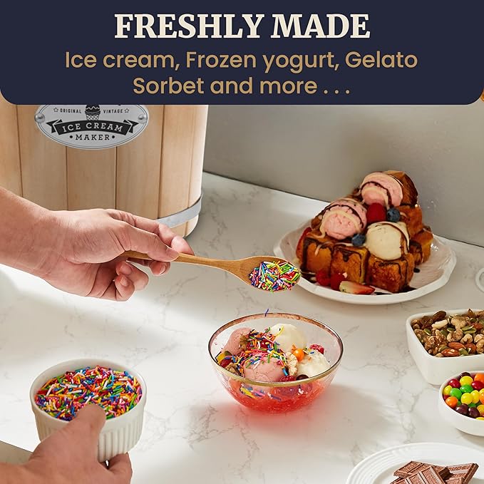 Elite Gourmet EIM924LX 4 quart Old Fashioned Electric Ice Cream Maker, Pine Bucket