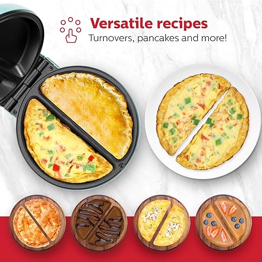 Holstein Housewares Stainless Steel 2 Section Omelet & Frittata Maker, Non Stick Coating, Easy To Clean, Indicator Lights, Compact Storage, Prepare Versatile Recipes in Minutes. 2 Portions, Mint