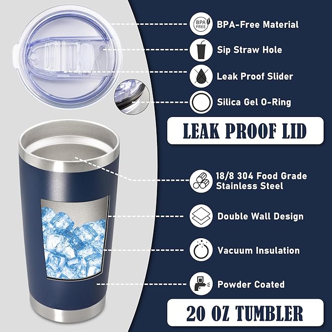 20 oz Tumbler Coffee Travel Tumblers Bulk with Lid Stainless Steel Double Wall Vacuum Insulated Mug Powder Coated Cups fit Car Cupholder for Hot and Cold - Navy, 4Pack