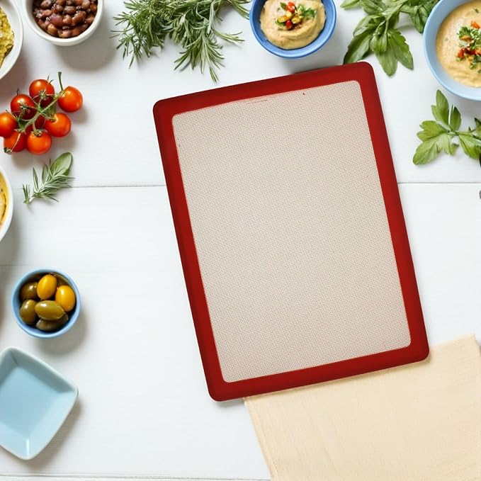 SUPVOX Reusable Red Silicone Baking Mat Sheet Non-stick Oven Liner with Raised Edges for Rolling Dough and Baking Cakes, Heat Resistant Silicone Mat for Home Kitchen Pastry and Cookie