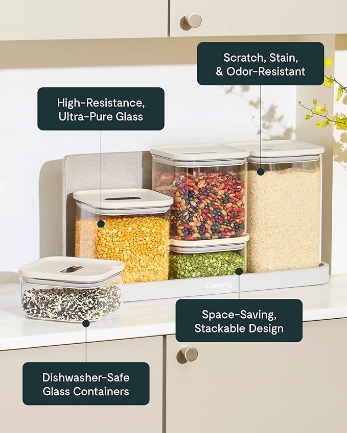 Caraway 4qt Glass Airtight Food Storage Container with Lid – Non-Toxic, BPA-Free Kitchen Storage Container – Stackable, Space-Saving Airtight Container for Dry Goods and More - Navy