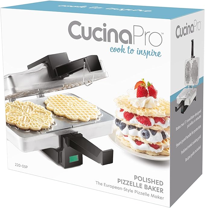 Pizzelle Maker- Polished Electric Baker Press Makes Two 5-Inch Cookies at Once, Even Heating Plates- Must Have Party Baking Supplies - Italian Dessert Treat Making w Recipe - Mothers Day Gift for Her