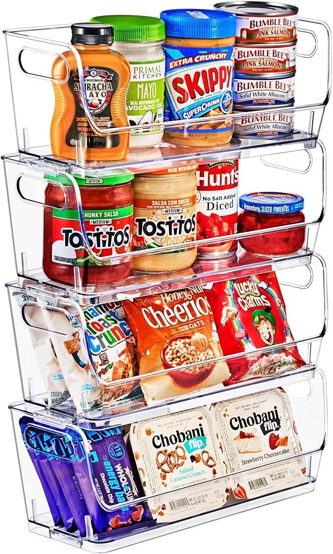 Sorbus Stackable Storage Bins Open Front, Clear Stackable Storage Bins, Pantry Bins for Storage and Organization, Acrylic Stackable Bins for Kitchen, Clear Pantry Organizer Bins (Small Wide 4 Pack)