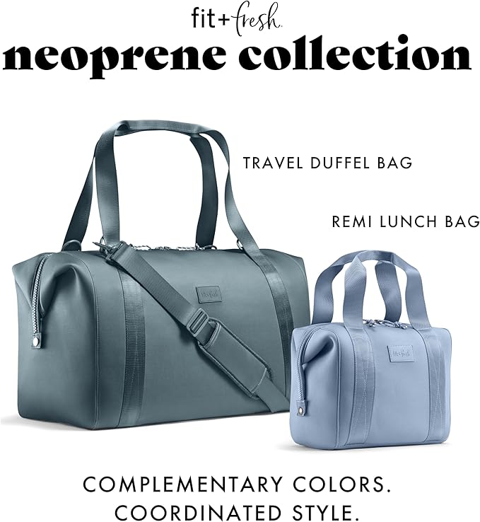 Fit & Fresh Remi Neoprene Lunch Bag For Women - Meal Prep Kit with Containers & XL Ice Pack, Self Insulating Neoprene-like Material, Machine Washable Lunch Bag, Tear-Resistant, Stain-Resistant, Slate