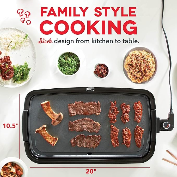 Dash Everyday Electric Griddle - Indoor Griddle for Versatile Cooking - Features Quick-Heating, Anti-Slip Feet, and Removable, Nonstick Plate - Black