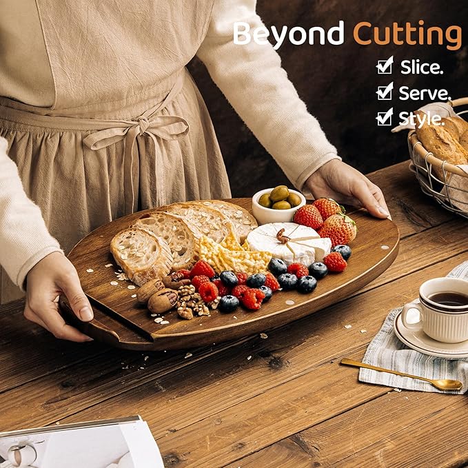 Sourdough Bread Slicer & Bow Knife Set - High Arch Bread Cutter for Homemade Bread - Heavy Duty Wooden Cutting Board with Deep Groove for Hard Crusts - Magnetic Design, Unique Sourdough Shape