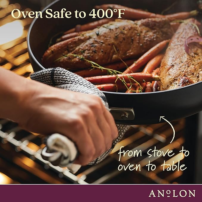 Anolon Advanced Home Glass Lids, Stainless Steel and Silicone Handles, 2 Piece, 10 Inch and 12 Inch Lid Set, Onyx
