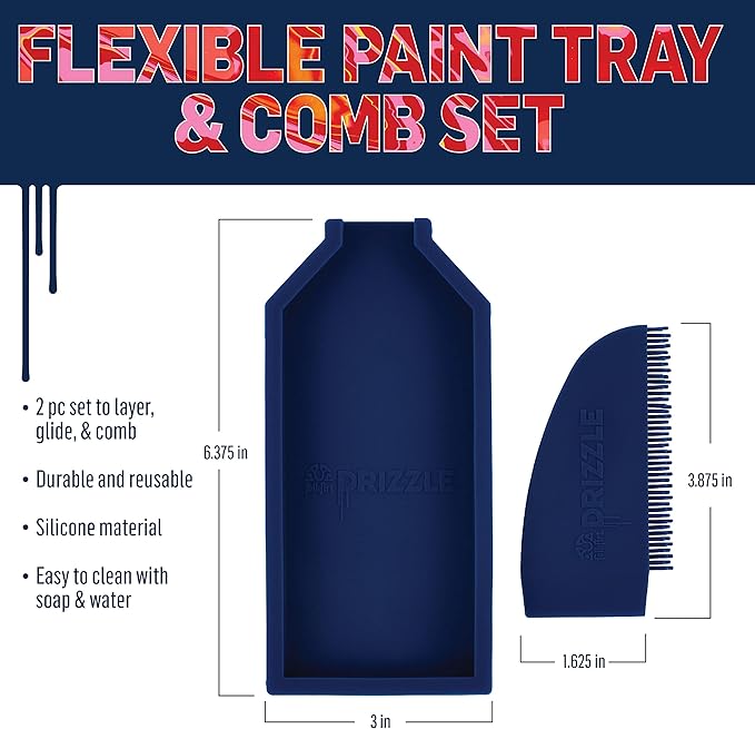 FolkArt Drizzle Flexible Paint Tray and Comb Set, Durable Silicone Tools Perfect for DIY Paint Pouring Arts and Crafts Projects, 50829