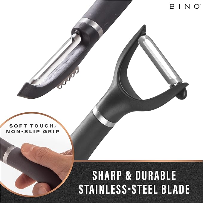 BINO Stainless Steel 2-Piece Peeler Set - Dark Grey | 1-Piece Y-Shaped + 1-Piece Swivel l Multifunctional Kitchen Grip Peelers | Fruits & Vegetables Peelers | Hand Peelers | Kitchen & Cooking Prep