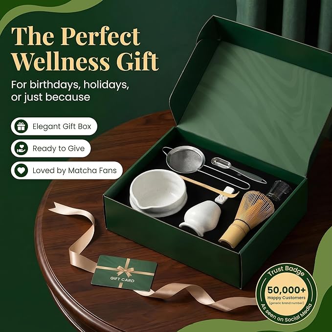 BARISTA EMPEROR® MATCHA WHISK SET PREMIUM 11pcs - Professional Matcha Kit Set with Matcha Bowl, Matcha Whisk, Milk Frother, Spoon, Sifter, Scoop, Stand, Cup, Tea Mat, Cloth - Matcha Bowl Set