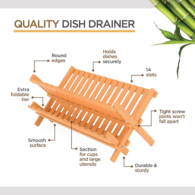 Bambüsi Bamboo Dish Drying Rack and Plate Organizer Set Bundle
