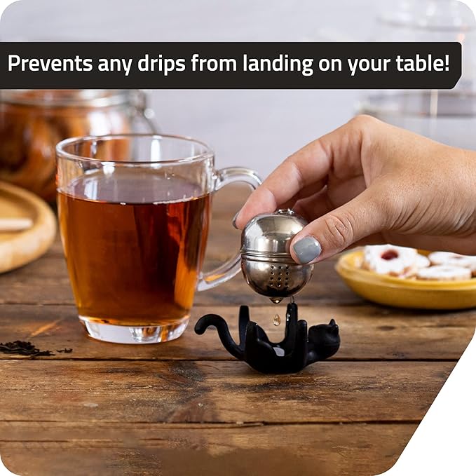 Peleg Design Cattea Tea Infuser – Cute Stainless Steel Cat Tea Strainer for Loose Leaf Tea | Fun Animal Tea Steeper & Gift for Tea Lovers, Black
