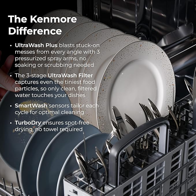 Kenmore 22-14605 24" Built-In Dishwasher - UltraWash Plus, TurboDry, SmartWash & EasyFlex Third Rack - 15 Place Settings - 45 DBA - ENERGY STAR Certified - 24" - Fingerprint Resistant Stainless Steel